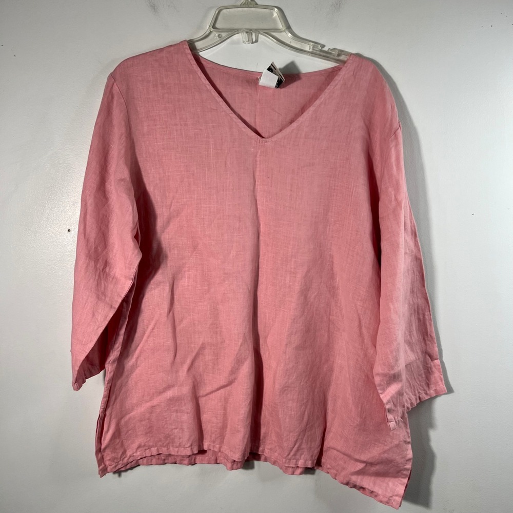 Womens Match Point V Neck Linen Tunic Peach L 3/4 Sleeve